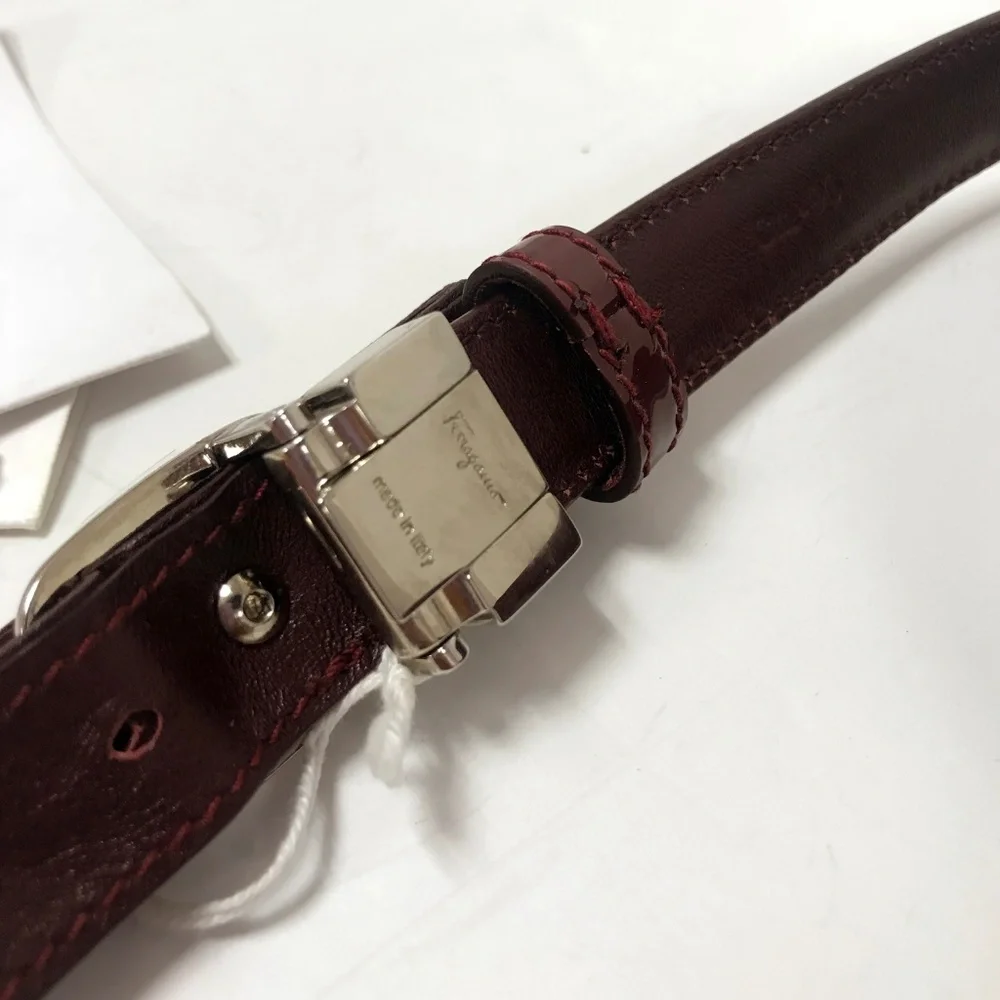 Salvatore Ferragamo Bordeaux Patent Leather Belt Size XL NWT